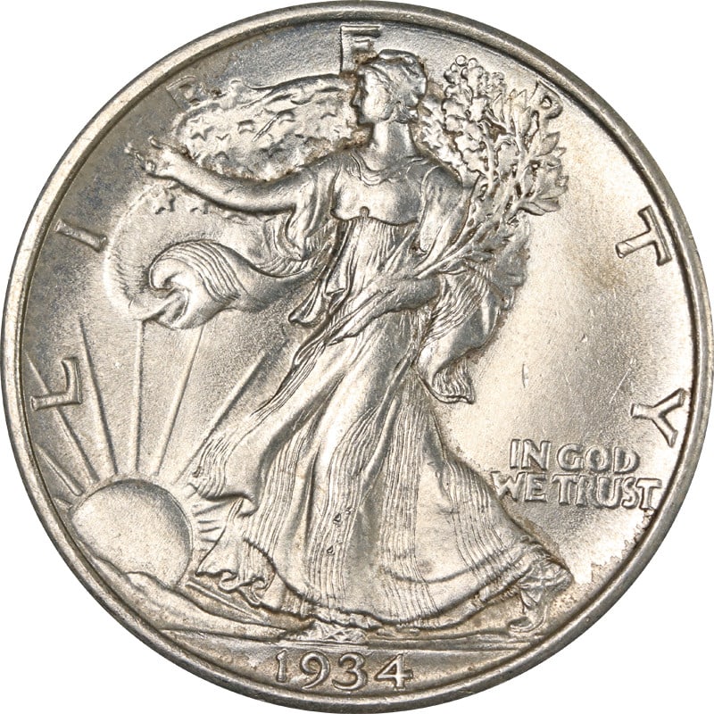 1934 P Silver Walking Liberty Half Dollar Uncertified: 1934 P Silver Walking Liberty Half Dollar Uncertified 1934-P Walking Liberty Half in uncirculated condition. The coin is composed of silver with 0.9 fineness and was minted in the United States. It is