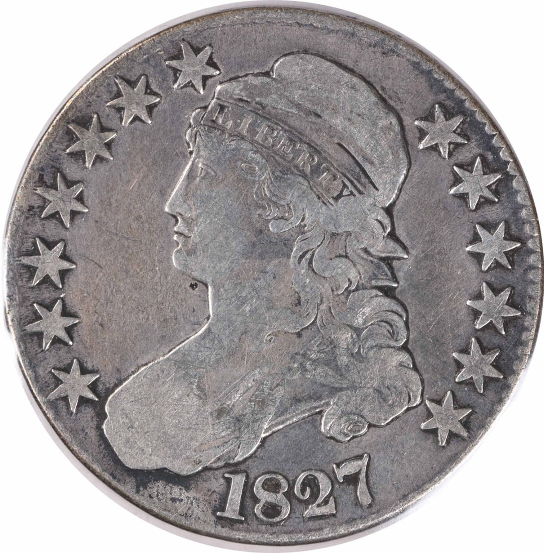 1827 Bust Half Dollar Silver Coin O-135 Fine Uncertified: 1827 Bust Half Dollar Silver Coin O-135 Fine Uncertified This 1827 Bust Silver Half Dollar is an O-135 variety, featuring a composition of 89.2% silver and 10.8% copper. Designed by John Reich, this c