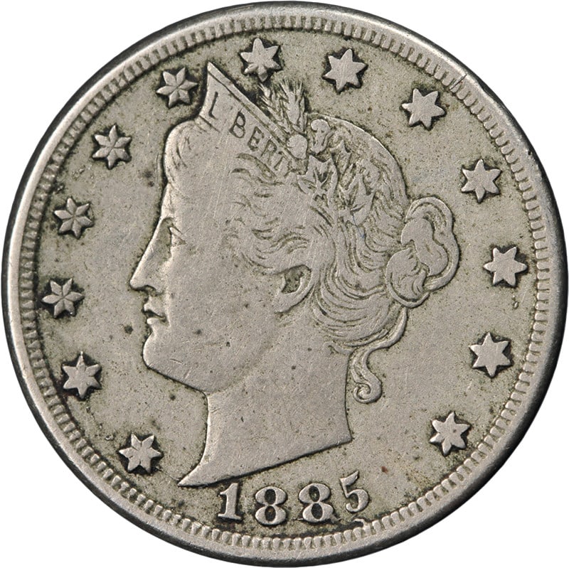 1885 Liberty V Nickel Choice VF Key Date Coin (1 of 2)
