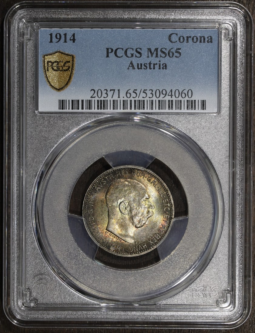 Austria 1914 Silver 1 Corona PCGS MS65 Rainbow Toned (1 of 3)