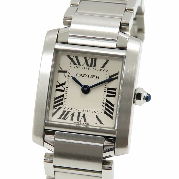 Cartier Tank Francaise SM Quartz White Dial Steel Wristwatch: Cartier Tank Francaise SM Quartz White Dial Steel Wristwatch This Cartier Tank Francaise SM wristwatch features a white dial and a stainless steel case and bracelet. Designed for men, it is powered by