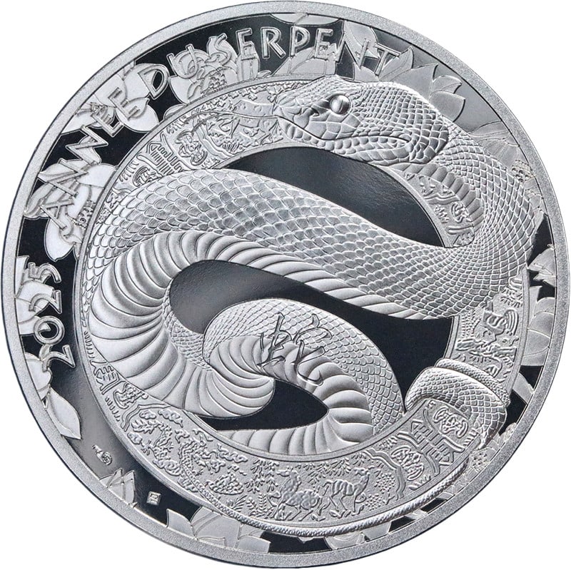 2025 France 10 Euro Silver Coin Lunar Year of the Snake: 2025 France 10 Euro Silver Coin Lunar Year of the Snake This 2025 France 10 Euro coin celebrates the Lunar Year of the Snake, crafted from 22.2 grams of .999 fine silver. It features a beautiful proof