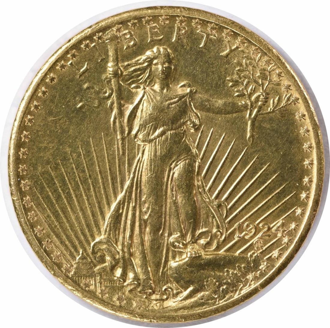 1924 Saint Gaudens $20 Gold Double Eagle Uncertified AU: 1924 Saint Gaudens $20 Gold Double Eagle Uncertified AU This is a 1924 $20 Gold Saint-Gaudens coin from the United States, featuring the iconic design by Augustus Saint Gaudens. Struck in Philadelphia