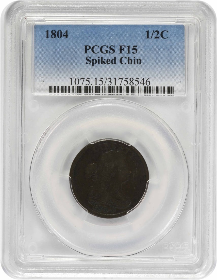 Draped Bust 1804 Half Cent Spiked Chin Variety PCGS F15 Certified (1 of 2)