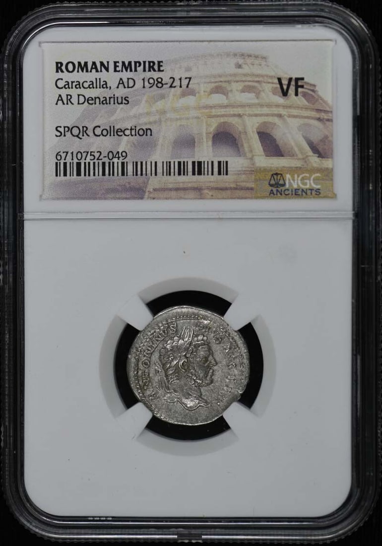 NGC VF20 Ancient Roman Silver Denarius Coin of Emperor Caracalla: NGC VF20 Ancient Roman Silver Denarius Coin of Emperor Caracalla This is an Ancient Roman Empire AR Denarius issued during the reign of Caracalla, AD 198-217. The coin has been certified and graded VF