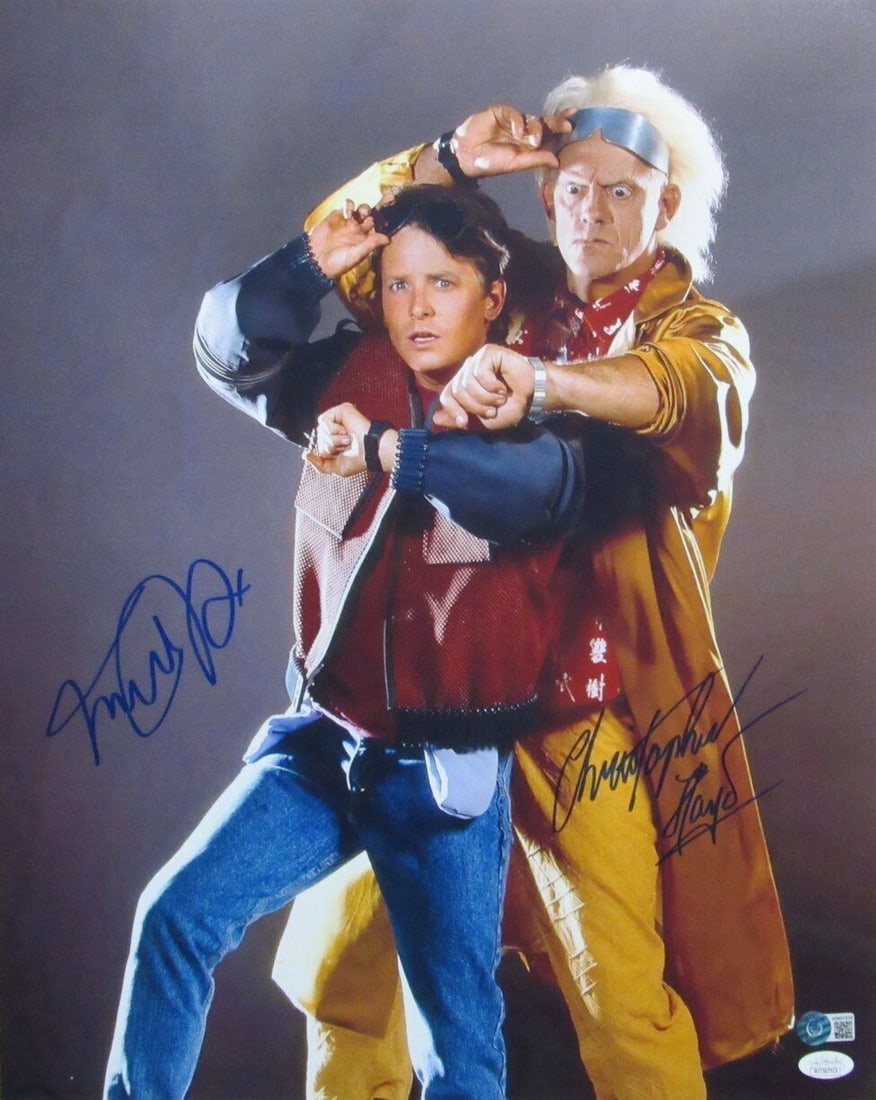 Christopher Lloyd Michael J Fox Dual Signed Back to the Future 16x20 Photo BAS Authenticated: Christopher Lloyd Michael J Fox Dual Signed Back to the Future 16x20 Photo BAS Authenticated This remarkable 16x20 inch photograph features dual signatures from iconic actors Christopher Lloyd and Mic