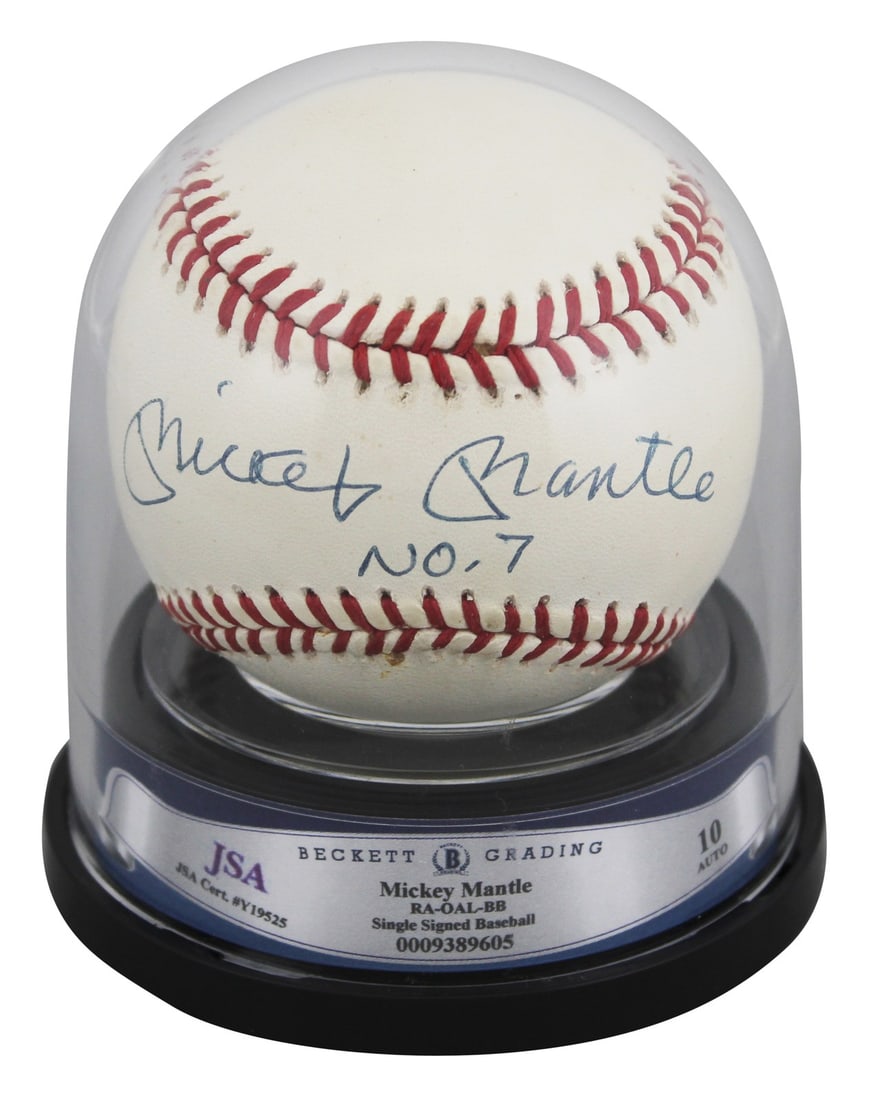 Mickey Mantle signed New York Yankees baseball No. 7 Beckett encapsulated (1 of 6)
