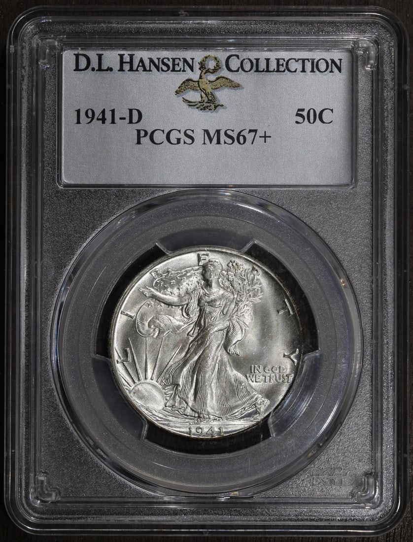 PCGS MS67 Plus 1941-D Walking Liberty Half Dollar: PCGS MS67 Plus 1941-D Walking Liberty Half Dollar This 1941-D Walking Liberty Half Dollar features the iconic Liberty Walking design and was minted in Denver. Composed of 90% silver, this 50-cent coin