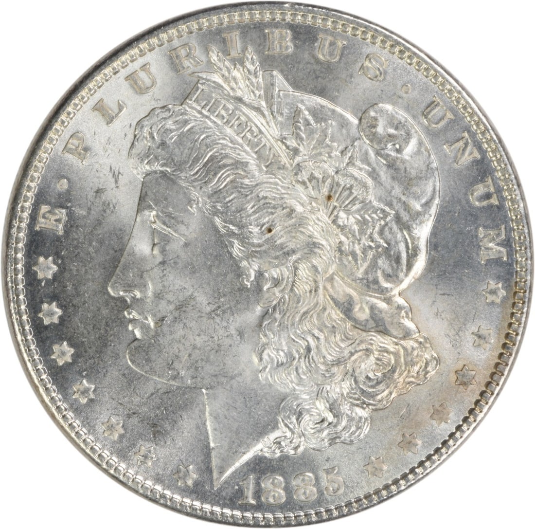 Choice BU 1885 Morgan Silver Dollar Uncirculated Uncertified US Coin: Choice BU 1885 Morgan Silver Dollar Uncirculated Uncertified US Coin This 1885 Morgan Silver Dollar is a Choice Brilliant Uncirculated (BU) coin. Struck in silver, this pre-owned example is from the U