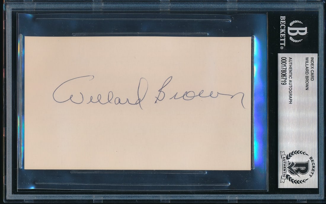Willard Brown HOF Autographed 3x5 Index Card Kansas City Monarchs Beckett: Willard Brown HOF Autographed 3x5 Index Card Kansas City Monarchs Beckett This offering features a signed/autographed 3x5 index card by Willard Brown, a Hall of Fame player from the Kansas City Monarc