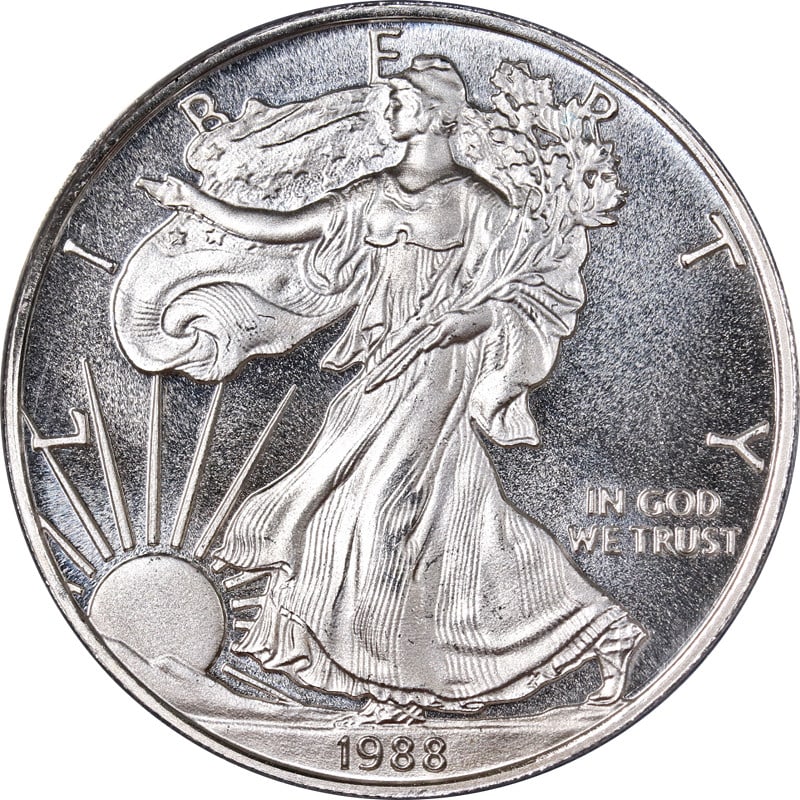 1988 DC Daniel Carr Overstruck Proof Silver Eagle ANACS PR68 DCAM: 1988 DC Daniel Carr Overstruck Proof Silver Eagle ANACS PR68 DCAM This stunning 1988 DC Daniel Carr Overstruck Proof Silver Eagle showcases exceptional eye appeal, featuring a brilliant luster and a s