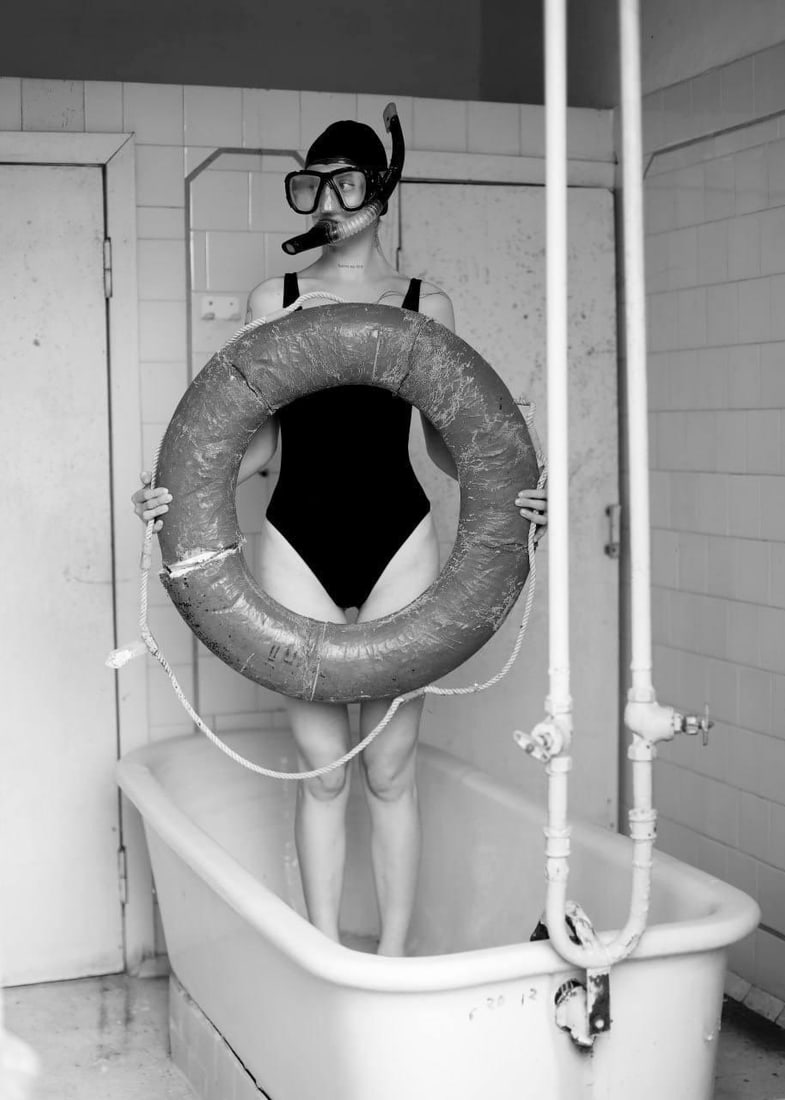Rescuer Surrealist Black and White Photography Edition 1/3 by Olha Stepanian 50 x 35: Rescuer Surrealist Black and White Photography Edition 1/3 by Olha Stepanian 50 x 35 This stunning piece titled "Rescuer" is a black and white photographic artwork by Olha Stepanian, measuring 50" x 3