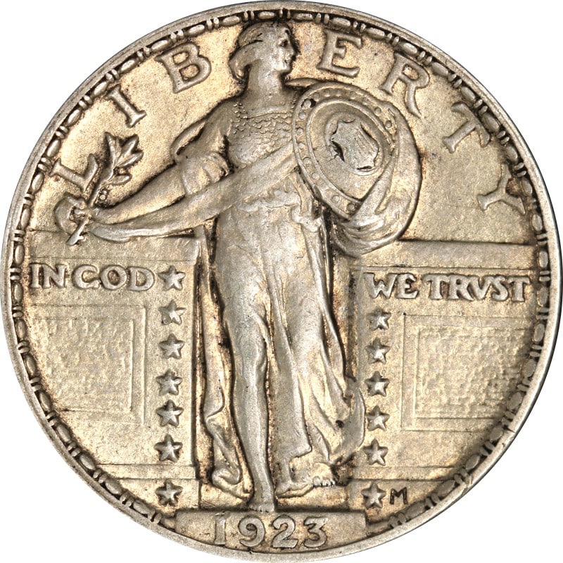 1923 Philadelphia Standing Liberty Silver Quarter: 1923 Philadelphia Standing Liberty Silver Quarter This is a 1923-P Standing Liberty Quarter from the United States. Struck in silver with a fineness of 0.9, this coin is circulated and comes uncertifi