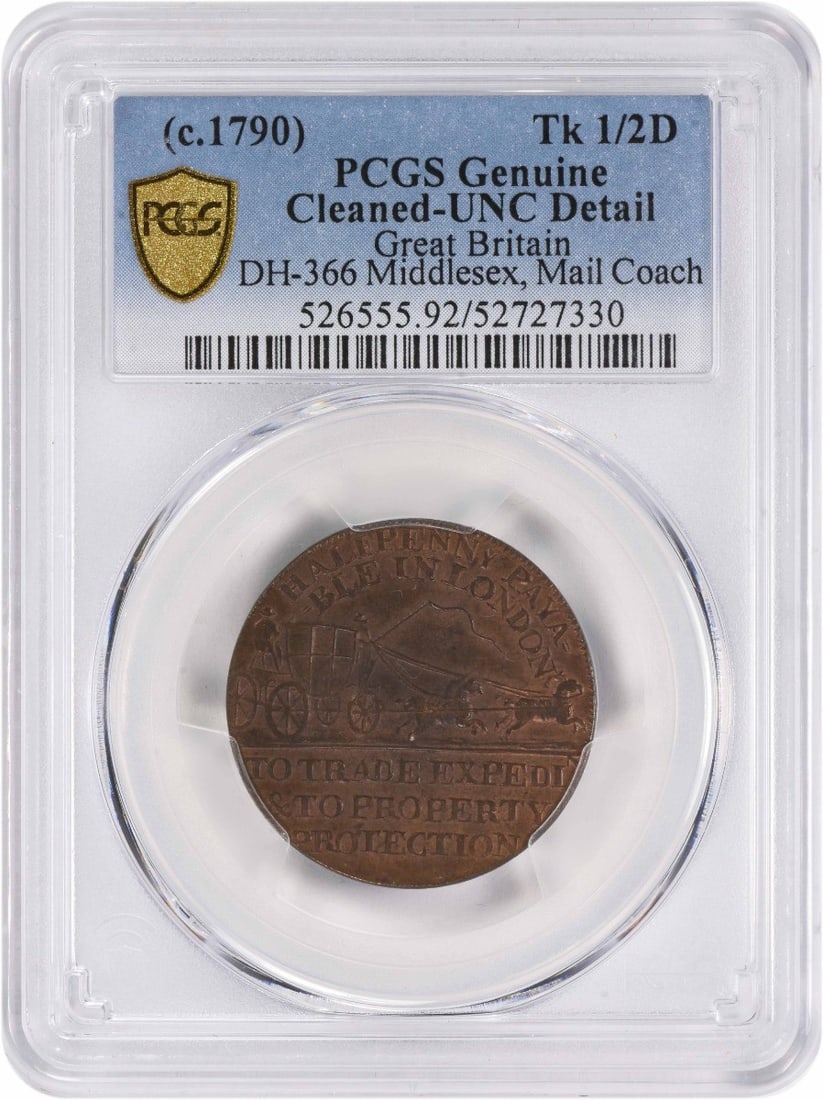 PCGS Middlesex Mail Coach 1 2 Penny Token c.1790 (1 of 2)