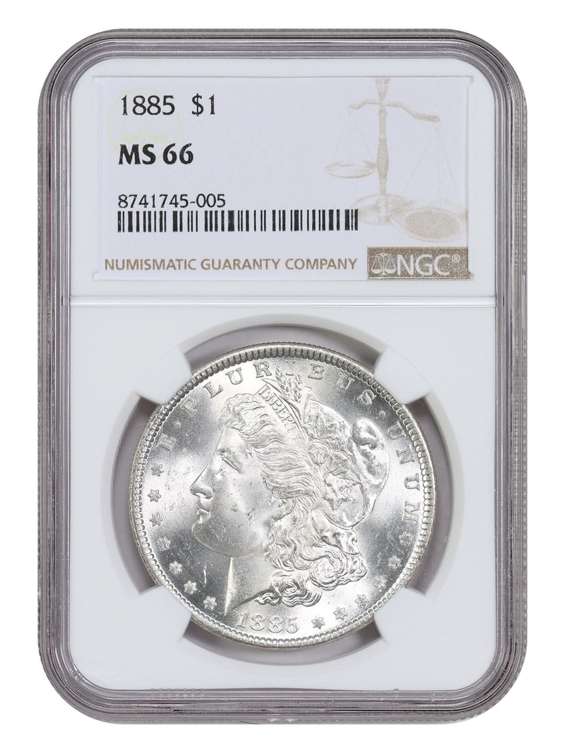 NGC MS66 1885 Morgan Dollar Philadelphia $1 Coin: NGC MS66 1885 Morgan Dollar Philadelphia $1 Coin 1885 Morgan Dollar $1 certified by NGC and graded MS66. This uncirculated Philadelphia Mint issue is a popular collector date from the Morgan Dollar se