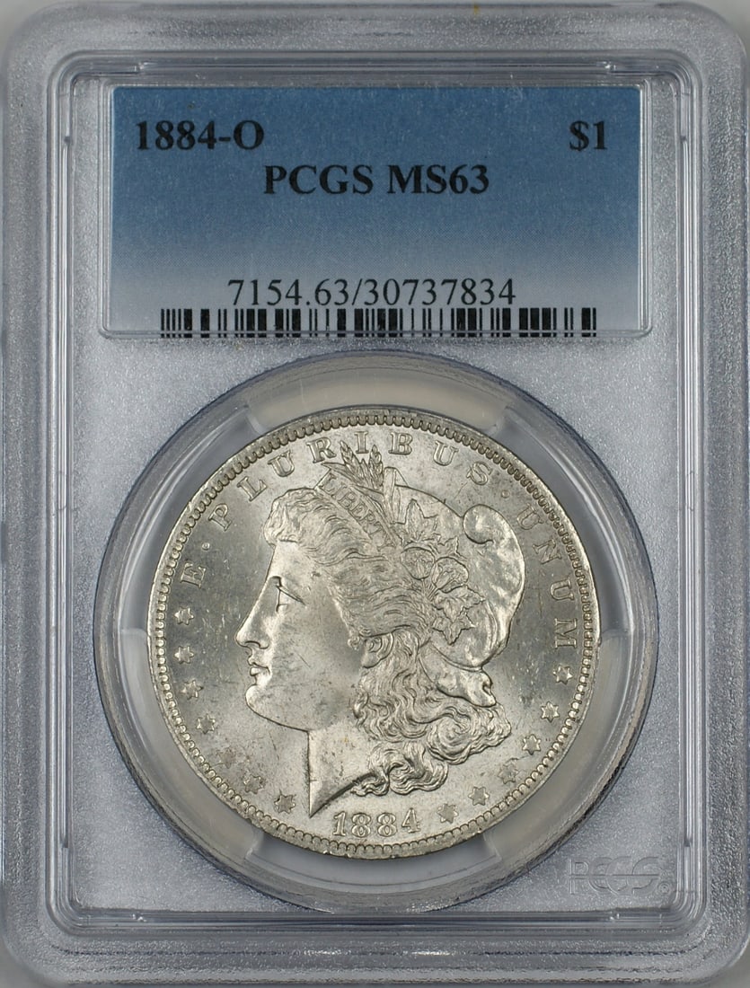 PCGS MS 63 1884-O Morgan Dollar Silver Uncirculated New Orleans Mint: PCGS MS 63 1884-O Morgan Dollar Silver Uncirculated New Orleans Mint This 1884-O Morgan Silver Dollar is a $1 coin from the United States, minted in New Orleans. It is composed of silver and has been 