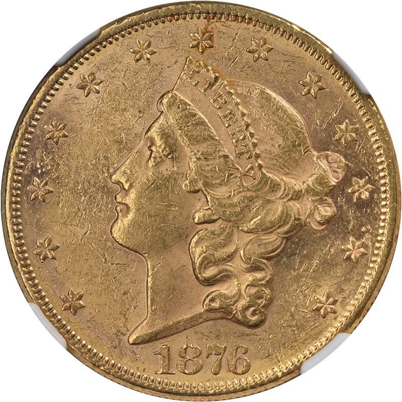 NGC MS60 1876 Philadelphia Liberty Type 2 Gold Double Eagle Coin: NGC MS60 1876 Philadelphia Liberty Type 2 Gold Double Eagle Coin This 1876-P Type 2 Liberty Gold $20 coin is graded MS60 by NGC. It features attractive luster and a nicely struck design, with the expe