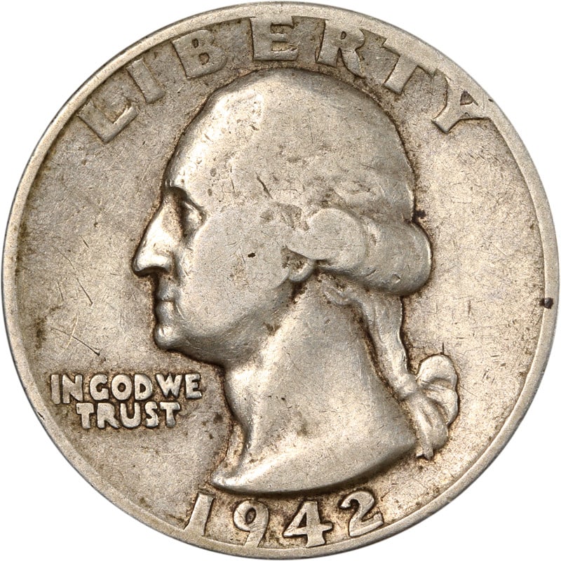 1942 Denver Silver Quarter Doubled Die Obverse FS-101 Variety: 1942 Denver Silver Quarter Doubled Die Obverse FS-101 Variety This 1942-D Washington Quarter features the notable Doubled Die Obverse variety, designated as FS-101. Minted in Denver, this circulated c