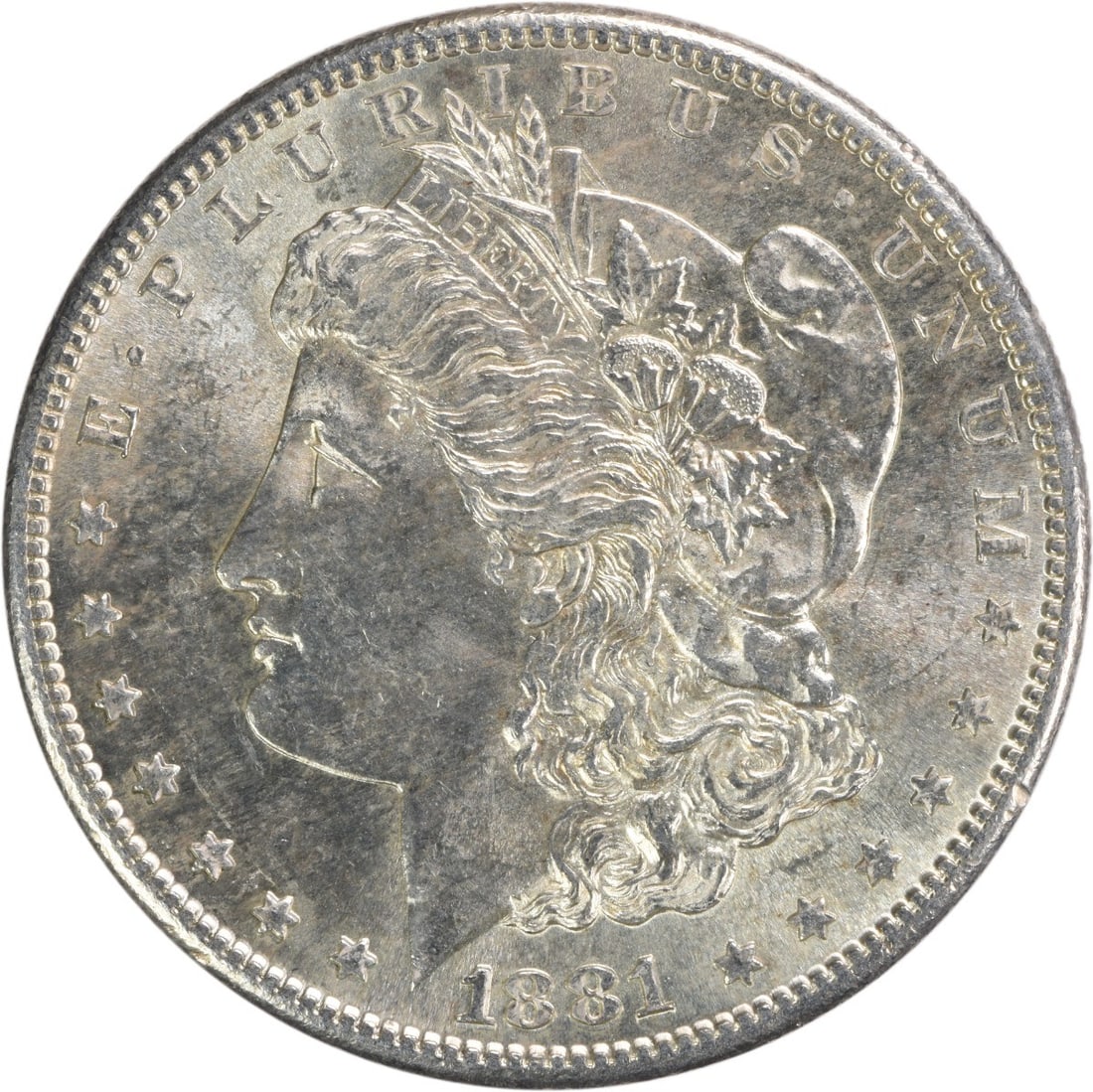 Choice BU 1881 S Morgan Dollar Silver Uncirculated Uncertified: Choice BU 1881 S Morgan Dollar Silver Uncirculated Uncertified This is an 1881-S Morgan Silver Dollar featuring a Choice Brilliant Uncirculated (BU) grade. The coin is uncertified and is composed of s