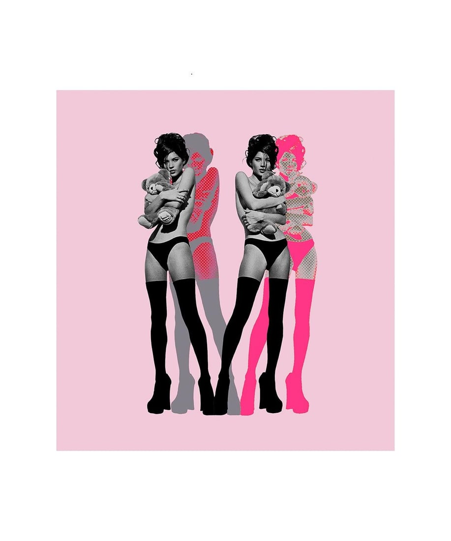 Kate Garner Twin Kate Moss on Pink Photography Edition of 25: Kate Garner Twin Kate Moss on Pink Photography Edition of 25 Presenting "Twin Kate Moss on Pink," a striking photography piece by Kate Garner, created in 1990. This limited edition artwork, part of an