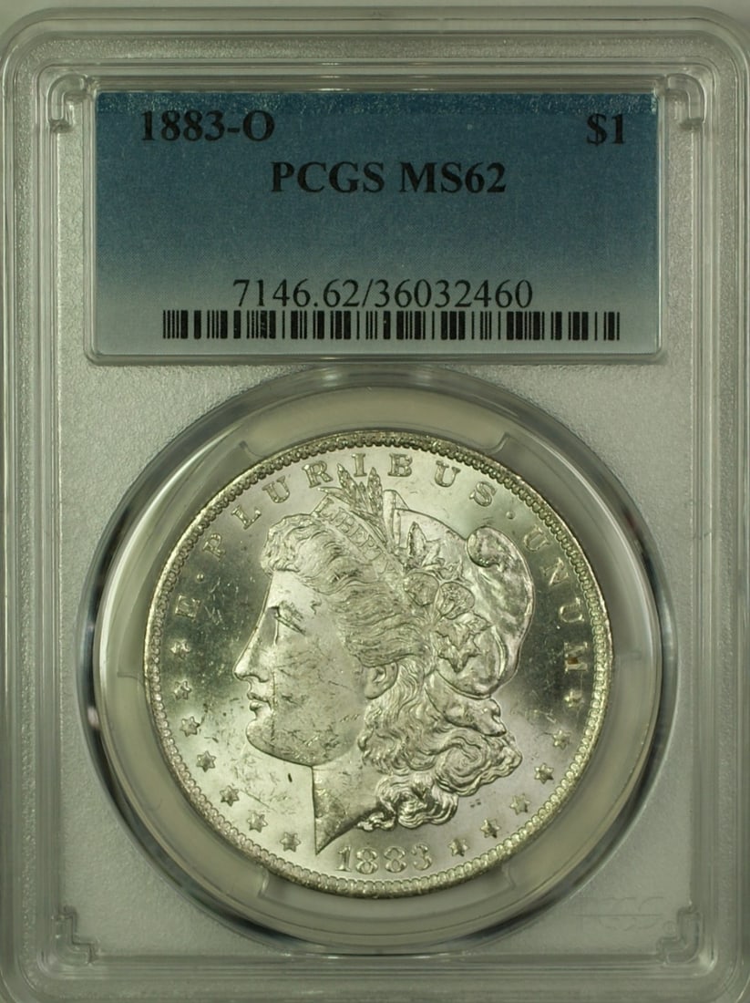 PCGS MS-62 Certified 1883-O Morgan Dollar Silver Coin from New Orleans Mint: PCGS MS-62 Certified 1883-O Morgan Dollar Silver Coin from New Orleans Mint This 1883-O Morgan Silver Dollar is a $1 coin minted in New Orleans and graded MS-62 by PCGS. The coin is uncirculated and c