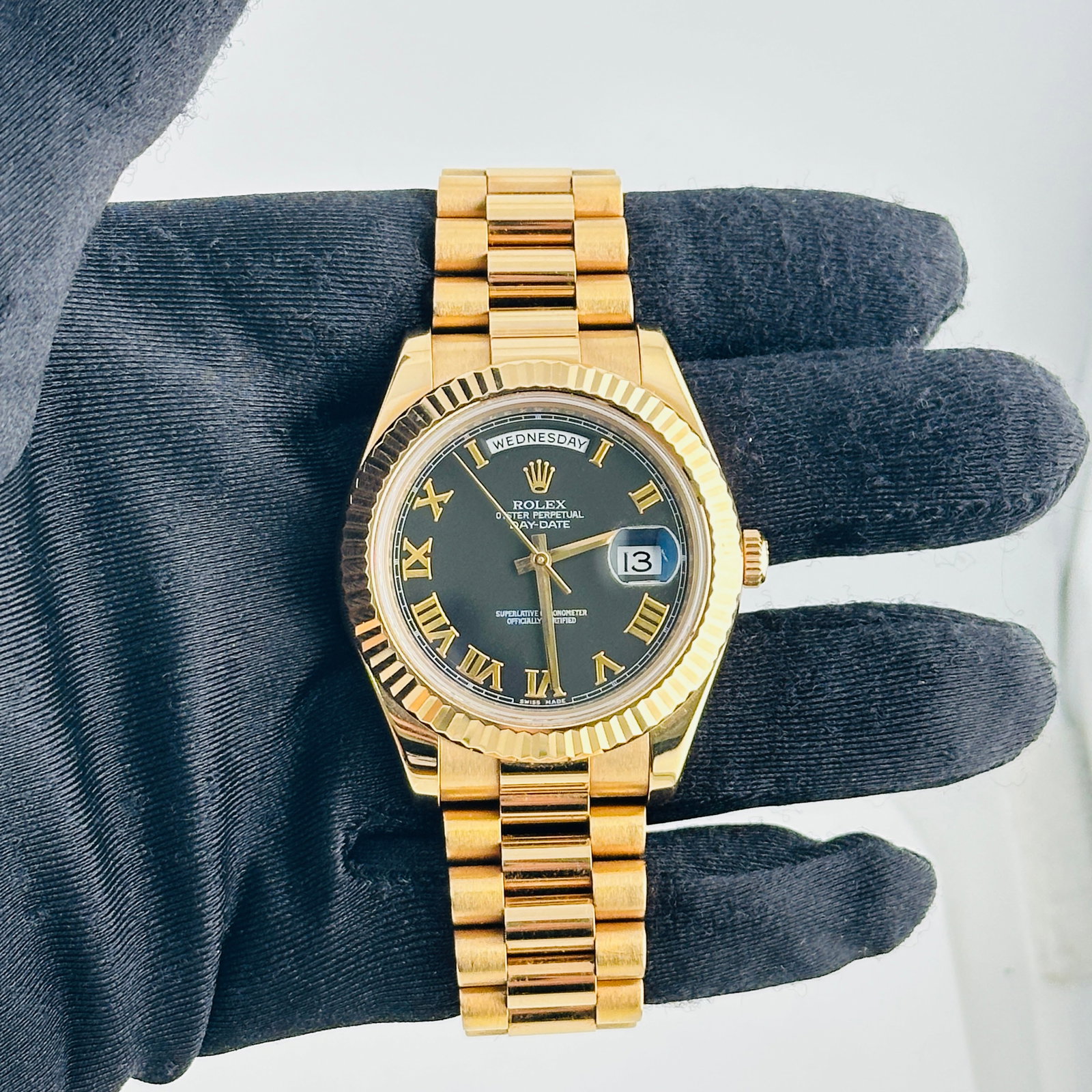 Rolex 218235 Day-Date Mens Watch Black Roman Dial President Bracelet (1 of 6)