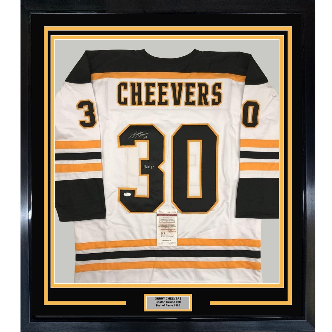 Framed Gerry Cheevers Autographed Jersey Boston Bruins JSA COA 33x42 (1 of 2)