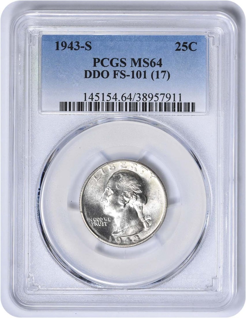 1943-S Washington Quarter DDO FS-101 MS64 Certified by PCGS (1 of 4)