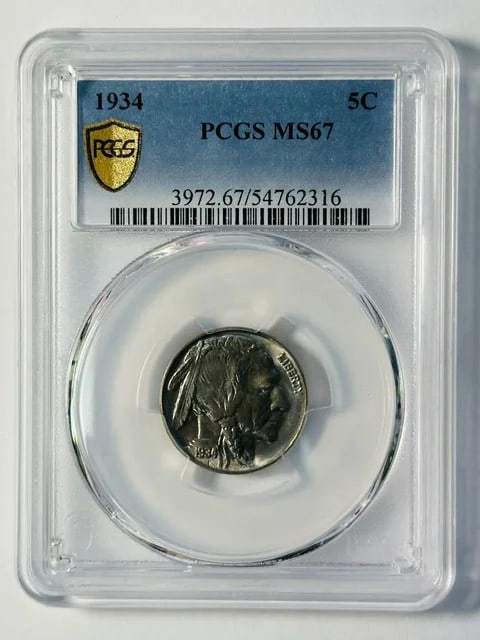 PCGS MS-67 1934 Buffalo Nickel Steel Blue Toning (1 of 3)