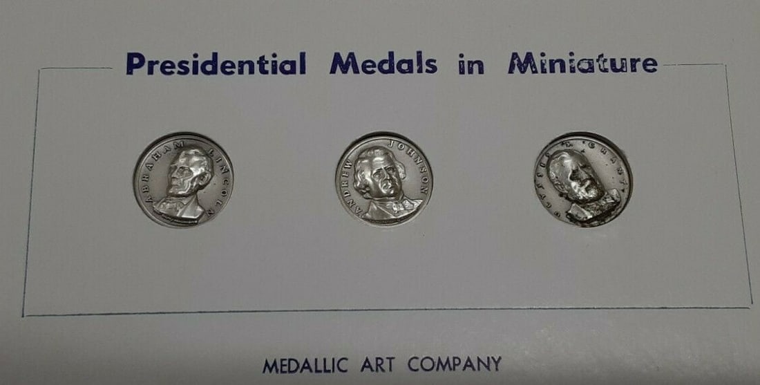 Three-Piece .925 Silver Medallic Art Presidential Set Lincoln Johnson Grant: Three-Piece .925 Silver Medallic Art Presidential Set Lincoln Johnson Grant This set features three high relief miniature presidential medals commemorating Abraham Lincoln, Andrew Johnson, and Ulysses
