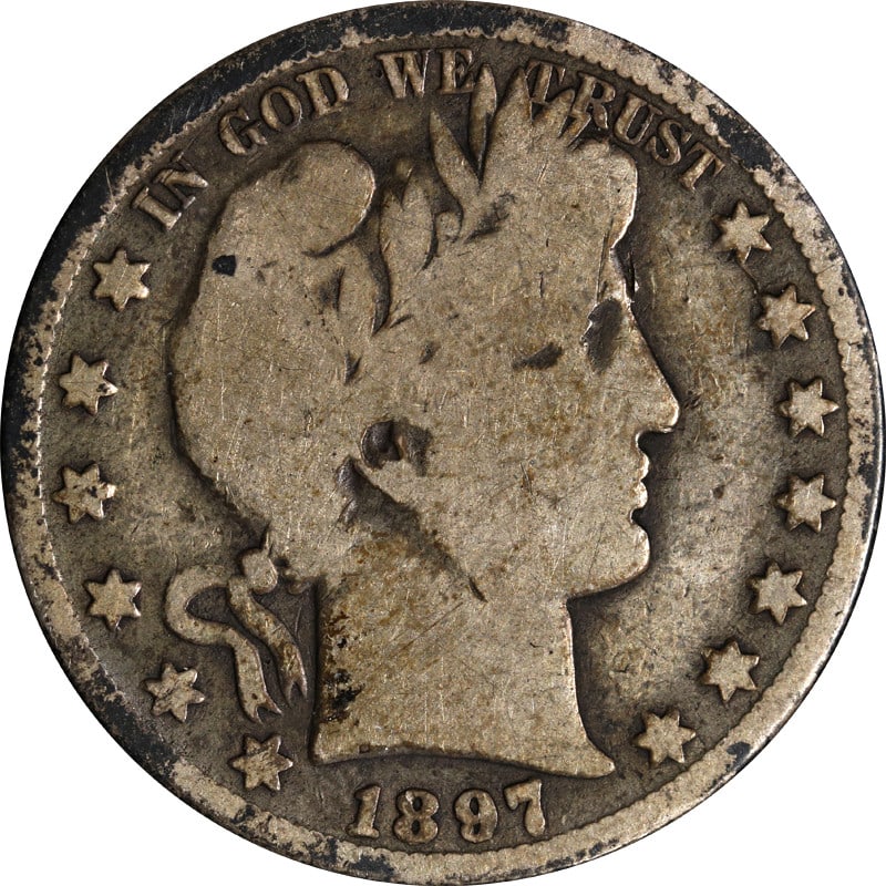 1897 O Silver Barber Half Dollar: 1897 O Silver Barber Half Dollar This 1897-O Barber Half Dollar is a circulated silver coin from the United States. Minted in 1897 at the New Orleans Mint, it features a fineness of 0.9 and is offered