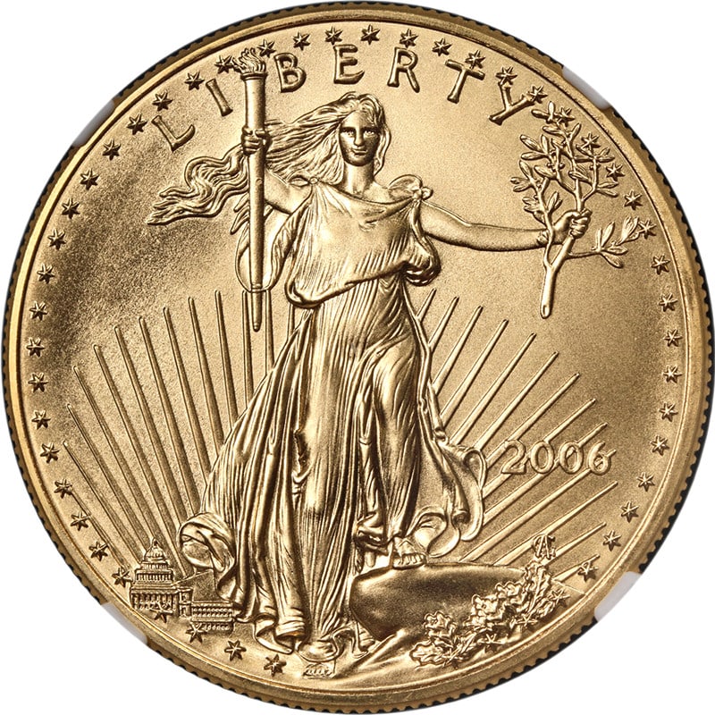 2006 Gold American Eagle $50 NGC MS70 Uncirculated Coin: 2006 Gold American Eagle $50 NGC MS70 Uncirculated Coin This stunning 2006 Gold American Eagle $50 coin is a perfect addition to any collection. Graded MS70 by NGC, it showcases superb eye appeal with