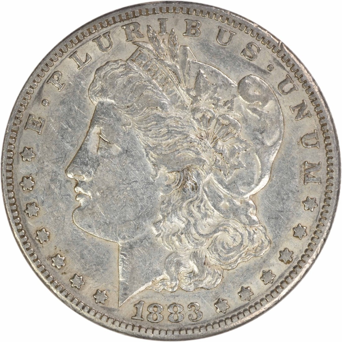 AU Grade 1883 San Francisco Morgan Dollar 90 Silver Uncertified: AU Grade 1883 San Francisco Morgan Dollar 90 Silver Uncertified This 1883-S Morgan Silver Dollar is a circulated coin graded About Uncirculated (AU). Minted in San Francisco, it features a composition