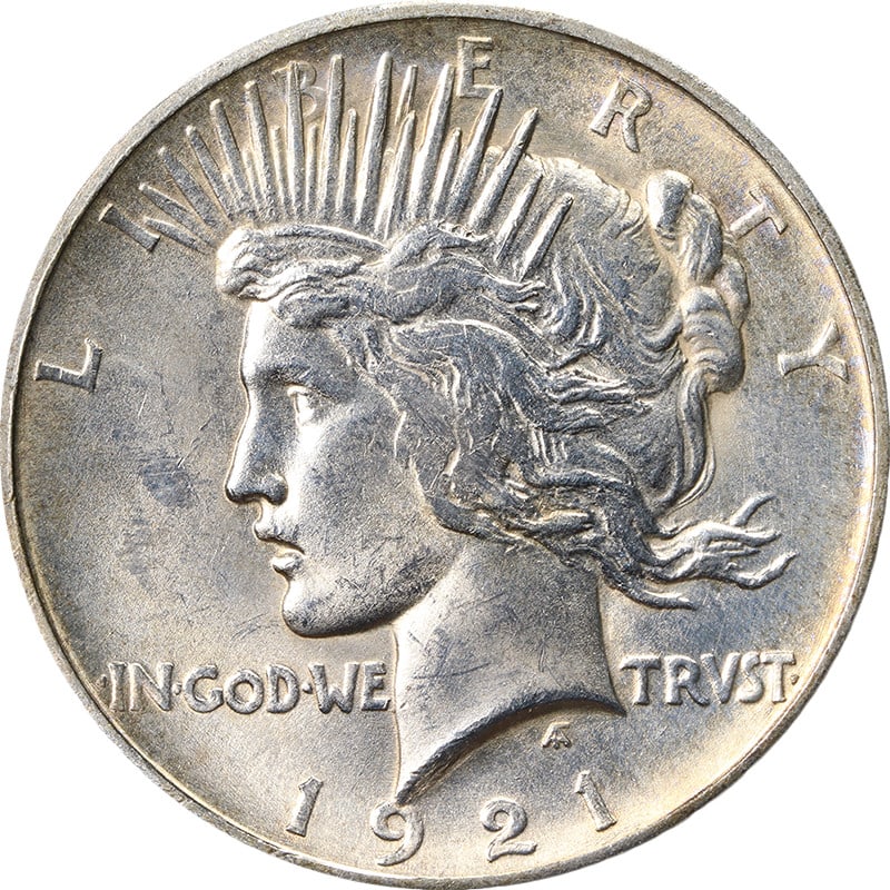 1921 Silver Peace Dollar Choice BU Details: 1921 Silver Peace Dollar Choice BU Details This 1921 Peace Dollar features excellent eye appeal, strong luster, and a well-defined strike. The coin is uncirculated with Choice BU details, though it ma