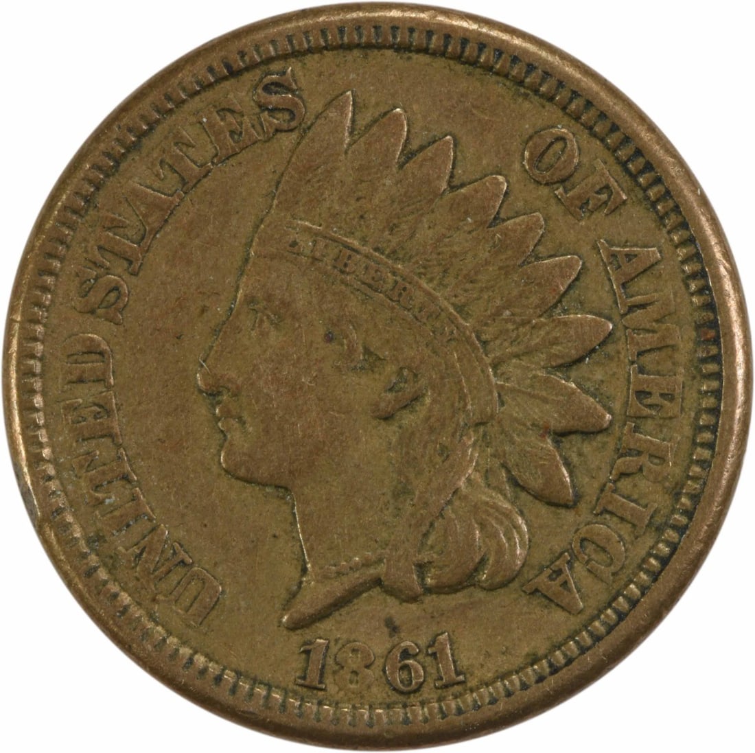 1861 Copper Indian Head Small Cent EF Uncertified: 1861 Copper Indian Head Small Cent EF Uncertified This 1861 Indian Head Cent is a circulated coin from the United States, featuring the iconic Native American headdress design. Graded as Extremely Fin