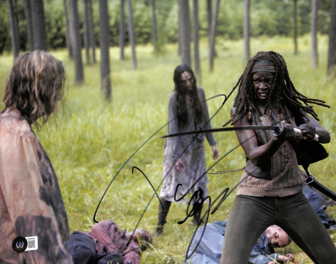 11x14 Danai Gurira autograph Beckett certified Walking Dead photo: 11x14 Danai Gurira autograph Beckett certified Walking Dead photo This 11x14 photograph features a hand-signed autograph by acclaimed actress Danai Gurira, known for her role as Michonne in AMC's The 