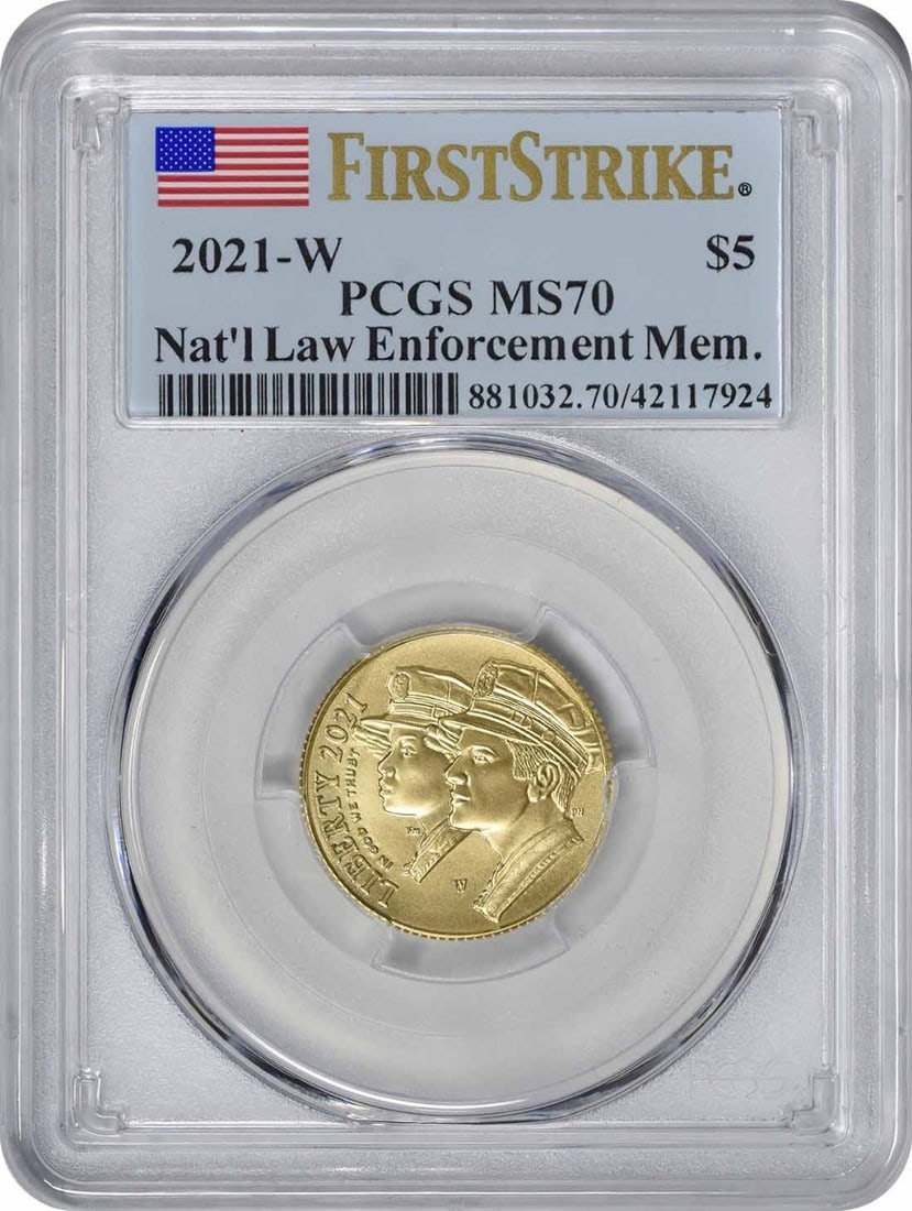 PCGS MS70 2021-W Law Enforcement Memorial 5 Dollar Gold Coin (1 of 2)