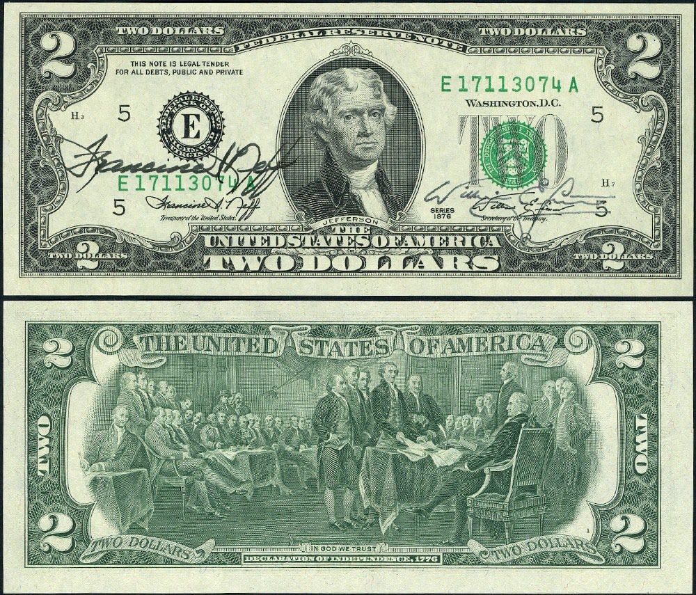 1976 Richmond $2 Federal Reserve Note Neff Simon Autographs CU+ (1 of 3)