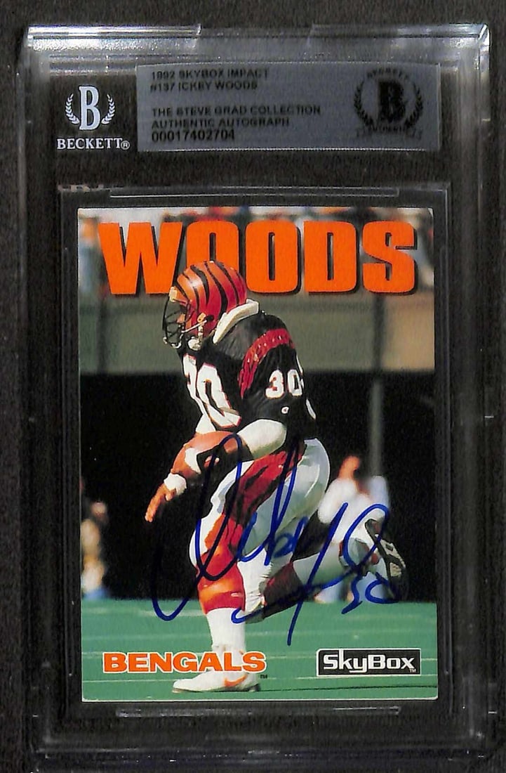 Ickey Woods Autographed 1992 SkyBox Impact Football Card Beckett Authenticated (1 of 1)