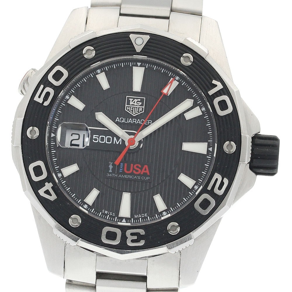 TAG HEUER Aquaracer WAJ2118 Caliber 5 Mens Wristwatch: TAG HEUER Aquaracer WAJ2118 Caliber 5 Mens Wristwatch TAG Heuer Aquaracer Caliber 5 America's Cup Commemorative Model wristwatch in pre-owned condition. It is a men's Swiss-made watch from TAG Heuer. 
