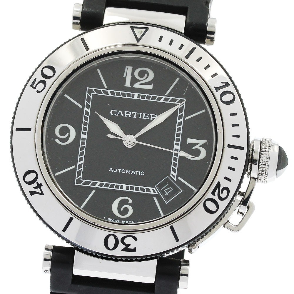 Cartier Pasha Seatimer Automatic Stainless Steel Black Dial Watch: Cartier Pasha Seatimer Automatic Stainless Steel Black Dial Watch This Cartier Pasha Seatimer W31077U2 is a sophisticated men's wristwatch featuring an automatic movement and a striking black dial. Cr