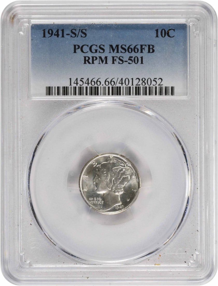 1941-S/S Mercury Dime MS66FB PCGS Uncirculated 90% Silver: 1941-S/S Mercury Dime MS66FB PCGS Uncirculated 90% Silver This 1941-S/S Mercury Dime is a remarkable example of numismatic craftsmanship, graded MS66FB by PCGS, indicating its superb quality and eye a