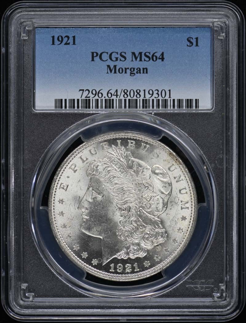 PCGS MS64 1921 Morgan Dollar: PCGS MS64 1921 Morgan Dollar This 1921 Morgan Dollar is graded MS64 by PCGS, indicating a high-quality uncirculated coin. Struck in Philadelphia, it features the classic Morgan Dollar design and is a 