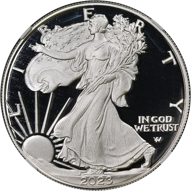 2023-W Silver American Eagle $1 NGC PF70 Ultra Cameo Congrats Set: 2023-W Silver American Eagle $1 NGC PF70 Ultra Cameo Congrats Set This stunning 2023-W Silver American Eagle $1 coin is graded NGC PF70 Ultra Cameo, ensuring it is in perfect condition with exceptiona