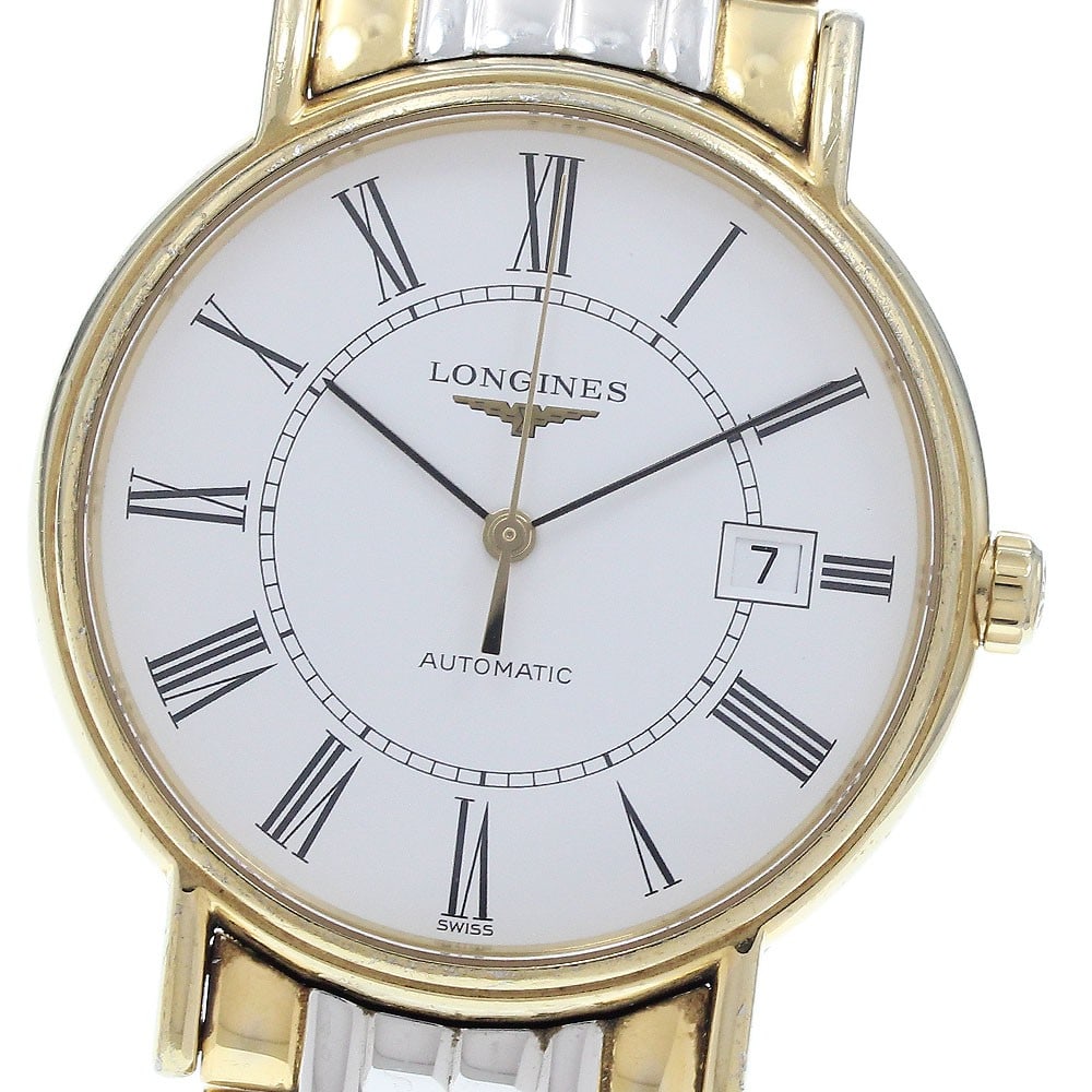 Longines Presence Date Automatic Men's Wristwatch 38mm: Longines Presence Date Automatic Men's Wristwatch 38mm This Longines Presence Date men's wristwatch, model L4.921.2, features a stainless steel and gold-plated case and band with a white dial. It is p