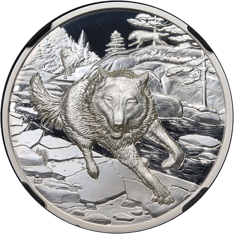 NGC PF70 Canada 2025 Silver Wolf $20 Coin: NGC PF70 Canada 2025 Silver Wolf $20 Coin This stunning 2025 Canada 1 Ounce Silver $20 coin features the Great Hunters series with the Grey Wolf design. It boasts an NGC certification of PF70 Ultra Ca