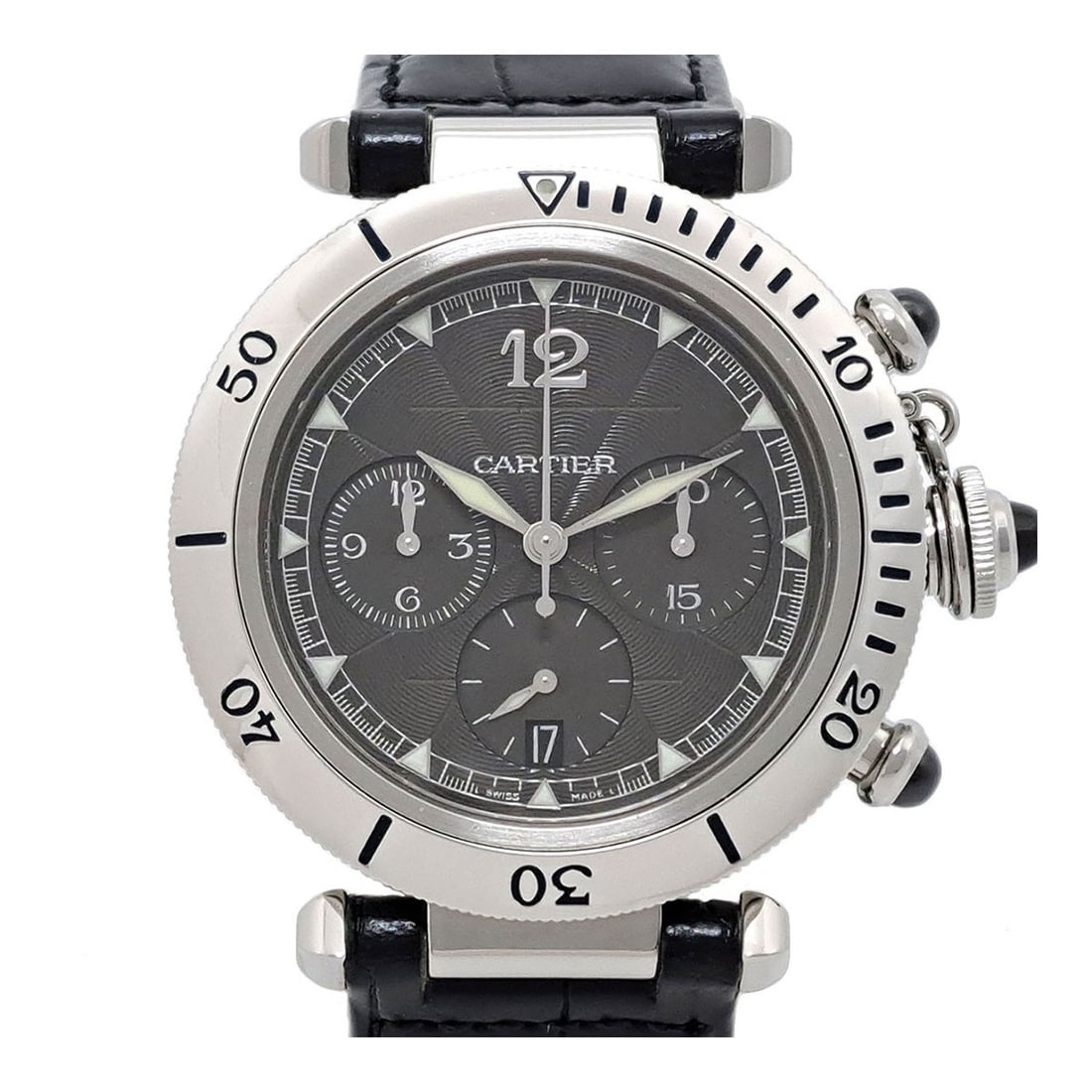 Cartier Pasha N950 Automatic Chronograph Stainless Platinum Men's Watch: Cartier Pasha N950 Automatic Chronograph Stainless Platinum Men's Watch This Cartier Pasha N950 Chronograph W3105155 is a men's automatic wristwatch crafted from stainless platinum. Made in Switzerlan