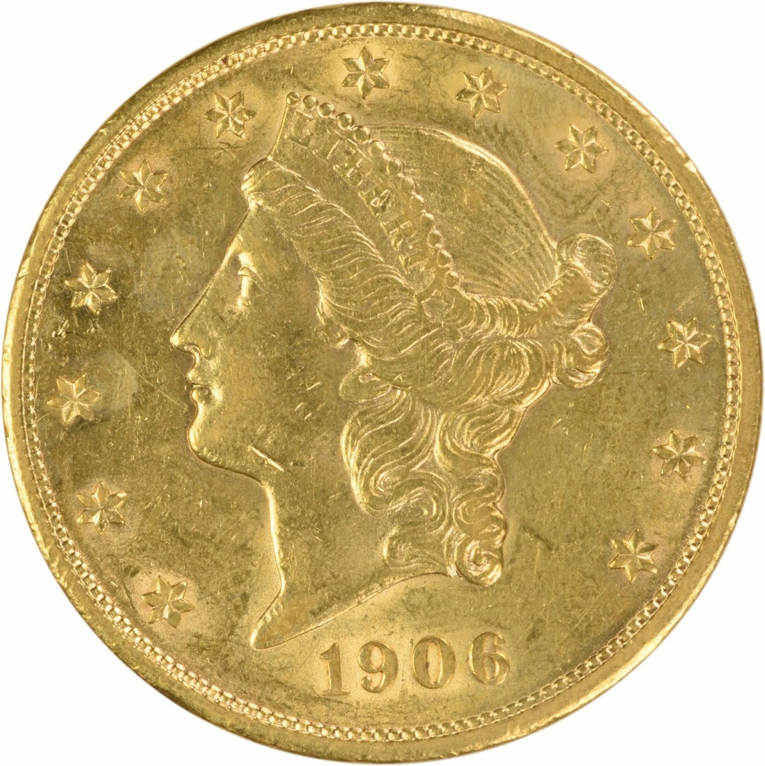 1906-D $20 Liberty Head Gold Coin Uncertified AU: 1906-D $20 Liberty Head Gold Coin Uncertified AU This 1906-D $20 Gold Liberty Head coin is an uncirculated, pre-owned piece designed by James Barton Longacre. Struck in San Francisco, it features a co