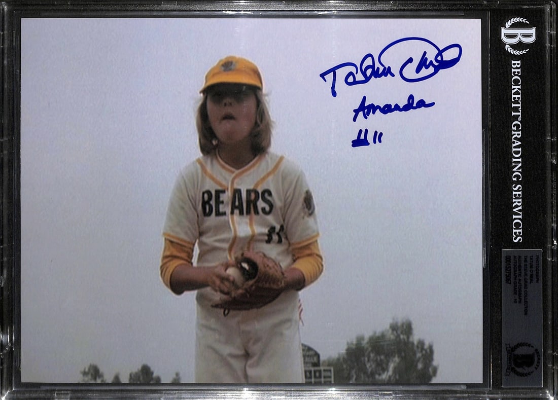 Signed Tatum O Neal Bad News Bears 8x10 Photo Beckett 10: Signed Tatum O Neal Bad News Bears 8x10 Photo Beckett 10 This is an 8x10 photograph hand-signed by Tatum O'Neal, featuring her in character as Amanda from the classic baseball movie 'The Bad News Bear