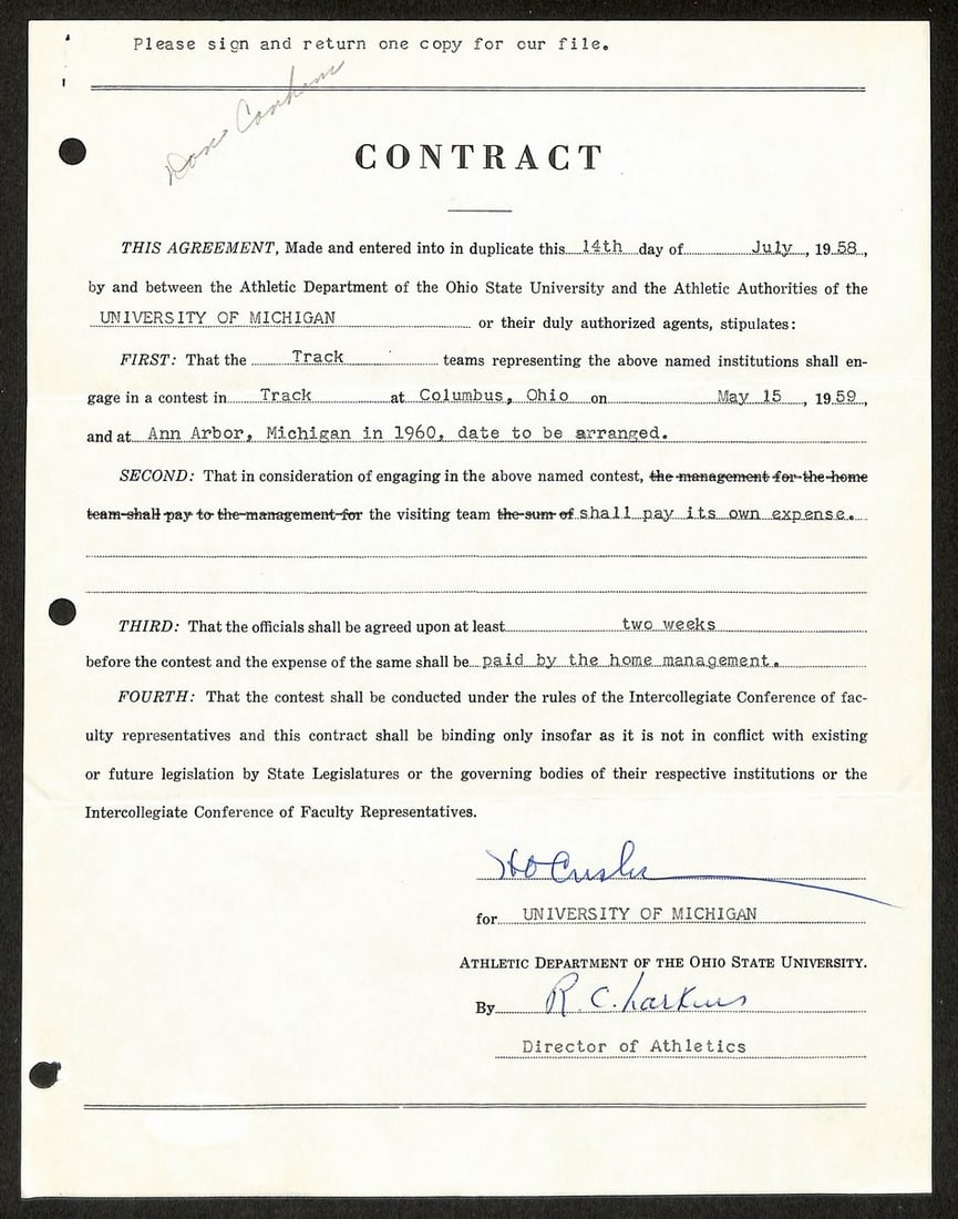 PSA Authenticated Fritz Crisler Signed Michigan Football Coaching Contract (1 of 2)